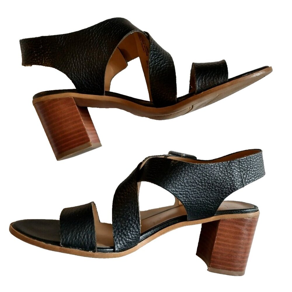 Franco Sarto Helga Heeled Black Leather Open Toe Block Heel Sandals 8M - Picture 2 of 11